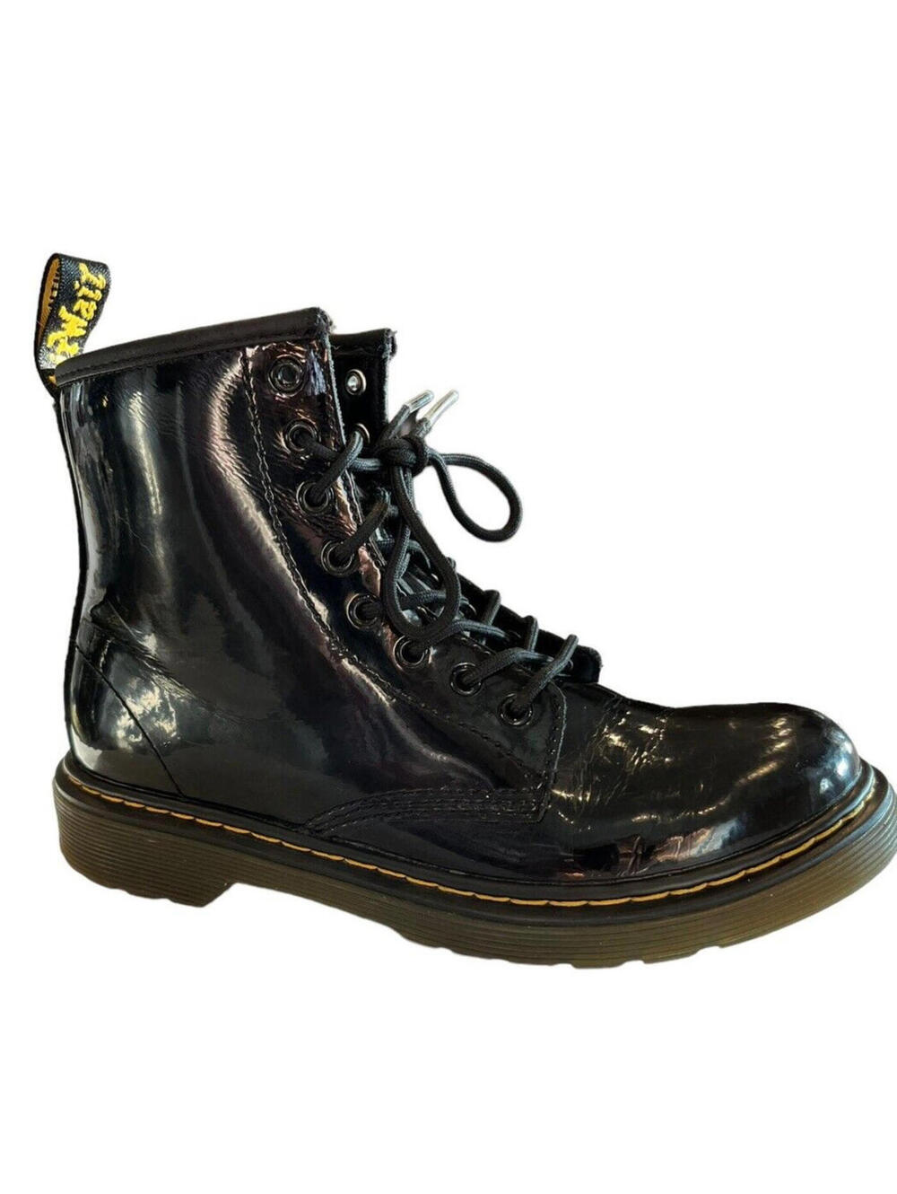 Doc Martens Black Combat Boots Youth size 3 Leather Lace Up Side Zip 1460J